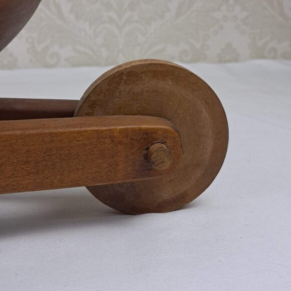 Wooden Wheelbarrow Fruit Bowl Centerpiece Lady with Floral Painting Mid-Century - Picture 7 of 13